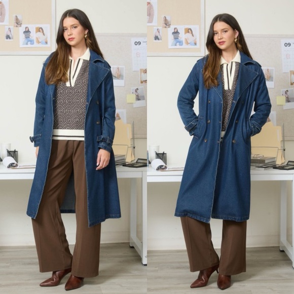 Can’t Stop Won’t Stop Blue Denim Trench Coat - Picture 1 of 3